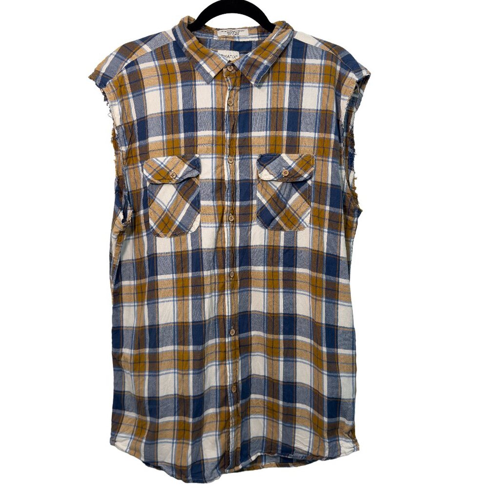 Matix Hilltop Slim Fit Button-Down Sleeveless Flannel Plaid Vest Men’s X-Large
